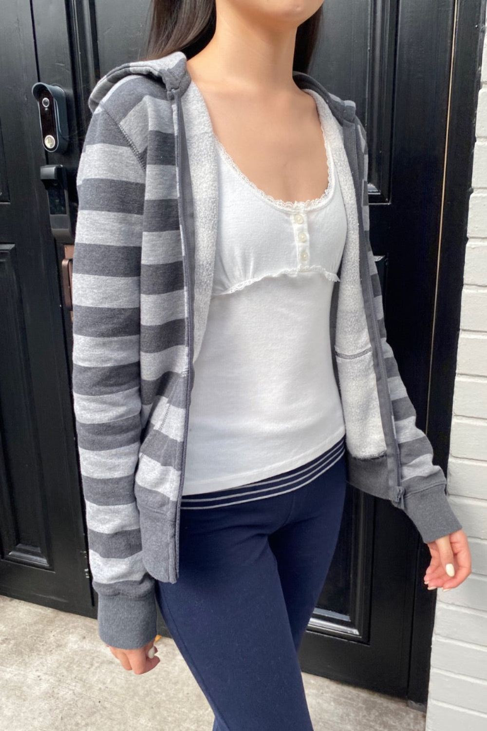 Christy Stripe Hoodie | Grey And Dark Grey Stripes / XS/S