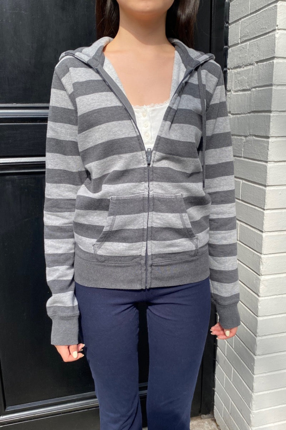 Christy Stripe Hoodie | Grey And Dark Grey Stripes / XS/S