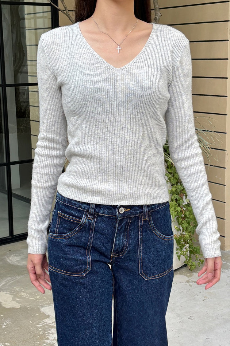 Anne Wool V-Neck Sweater | Light Heather Grey