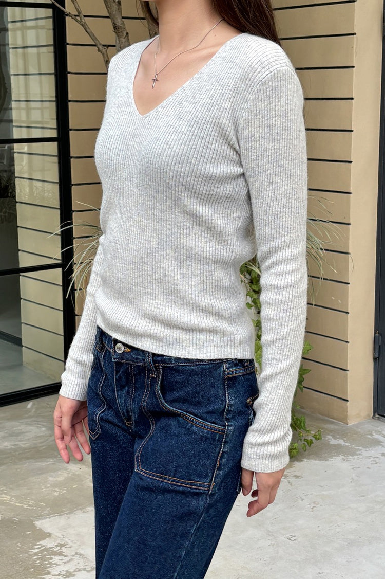 Anne Wool V-Neck Sweater | Light Heather Grey