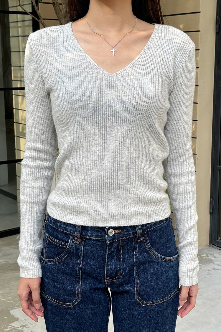 Anne Wool V-Neck Sweater | Light Heather Grey