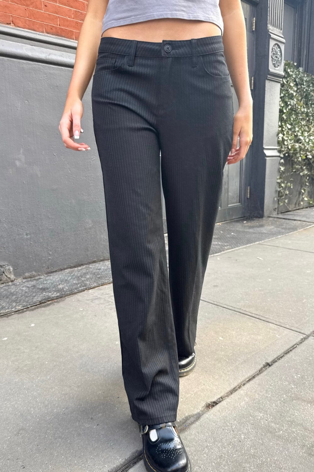 Jenna Striped Pants | Black Charcoal Stripes