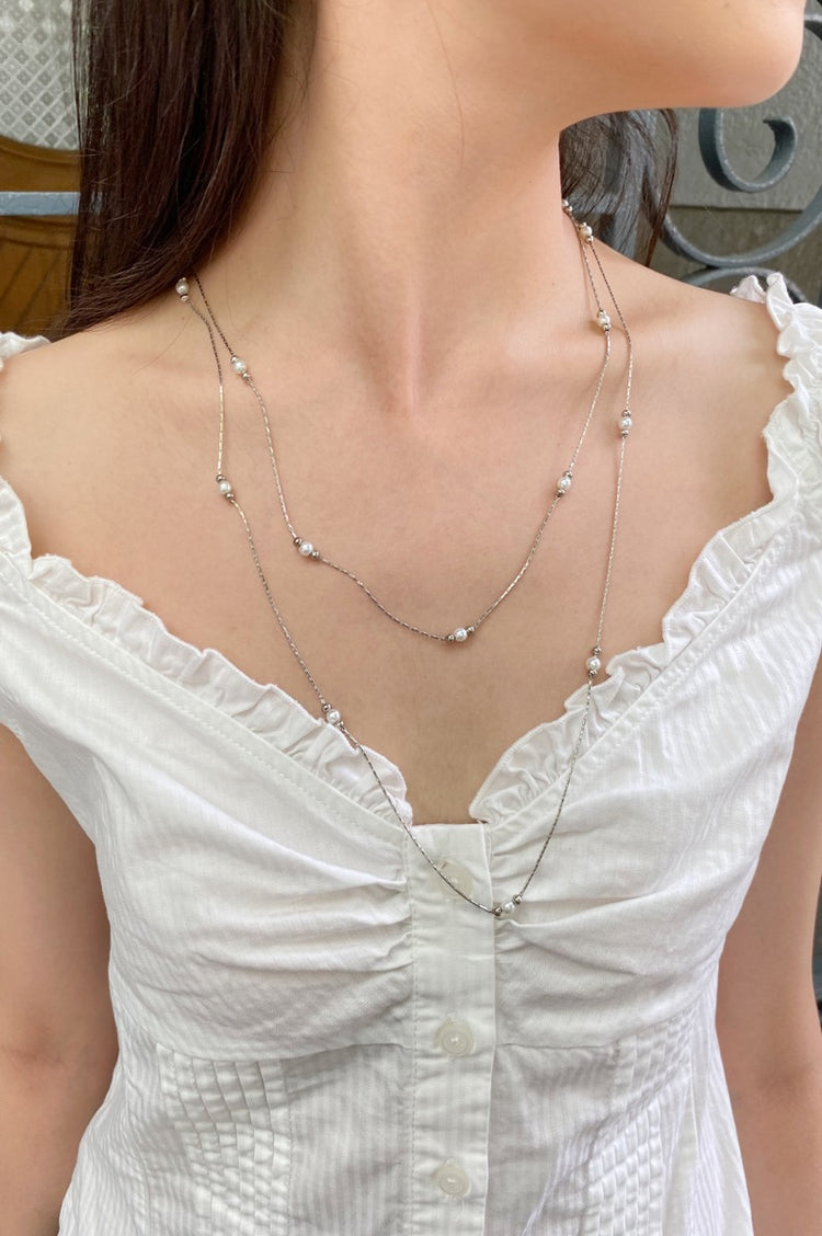 Double Chain Pearl Necklace | Silver