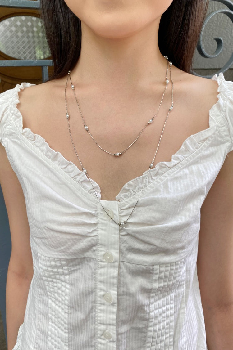 Double Chain Pearl Necklace | Silver