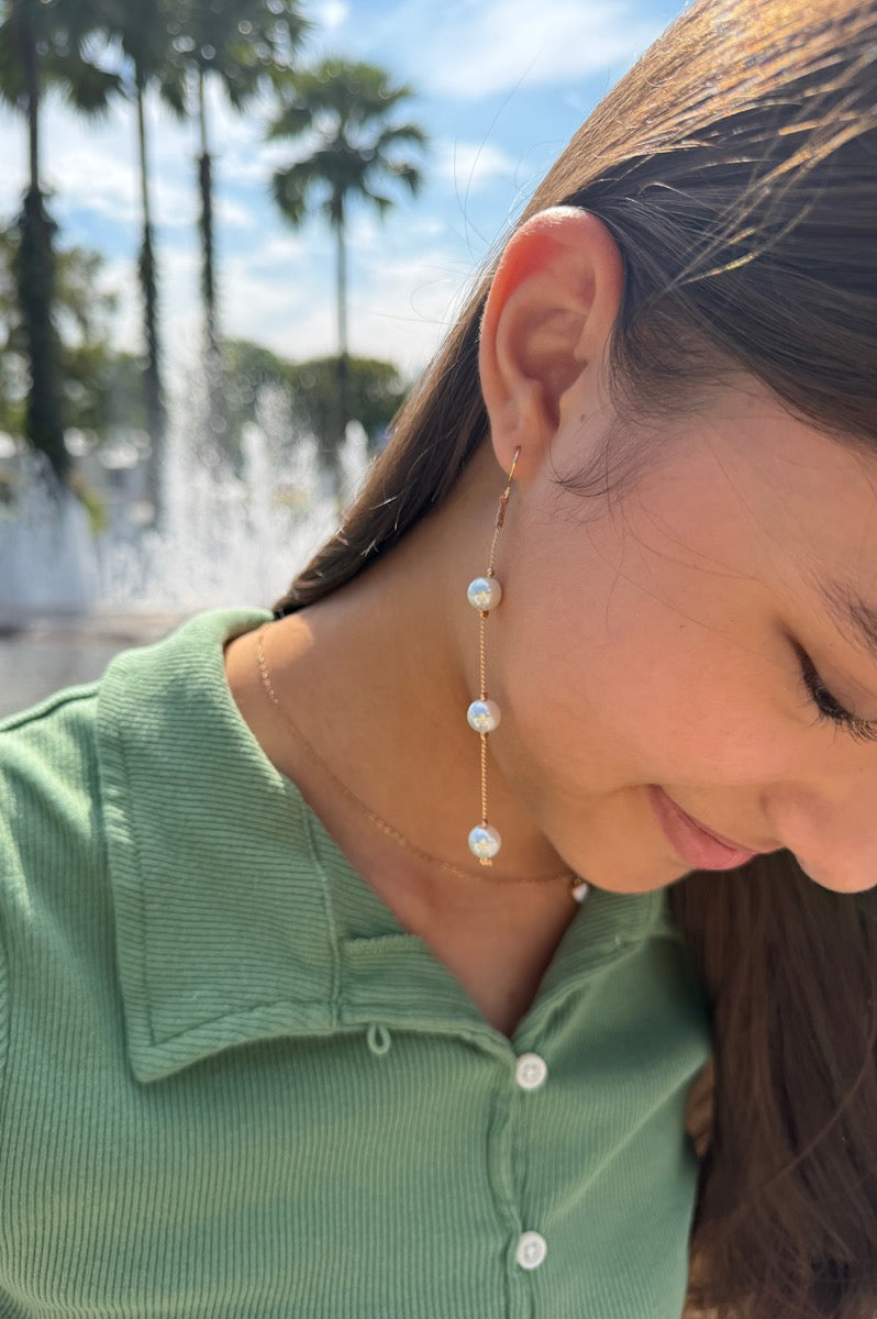 Pearl Drop Charm Earrings | Gold