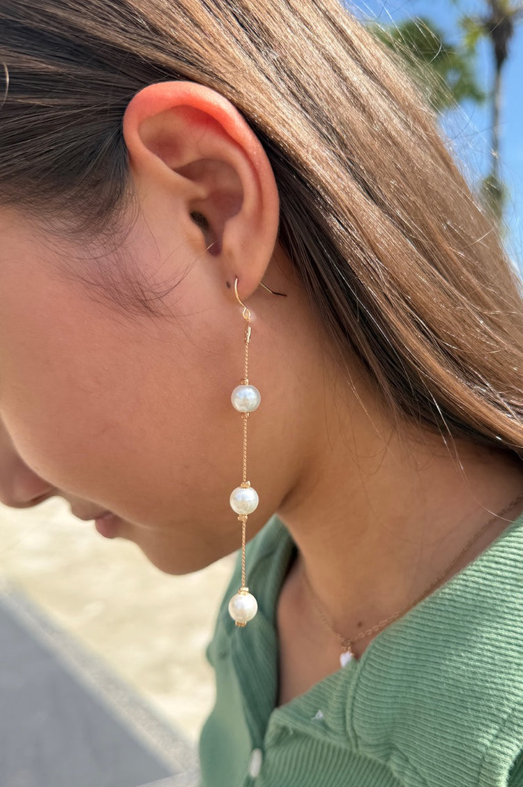 Pearl Drop Charm Earrings | Gold