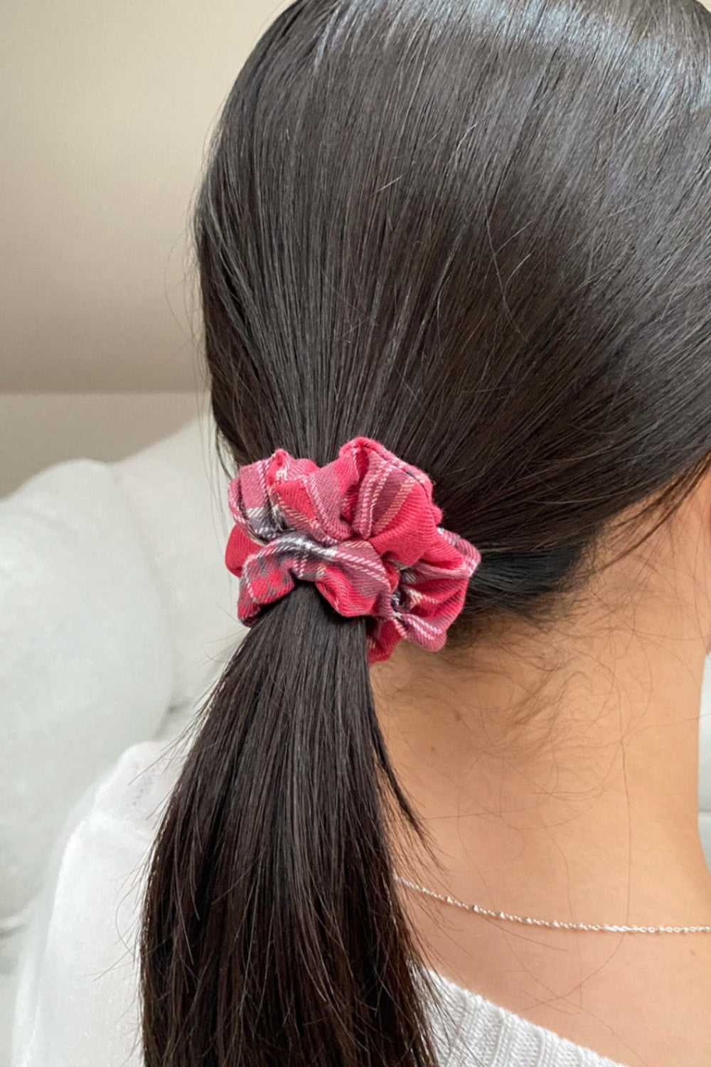 Plaid Scrunchie | Faded Red With Green White Plaid