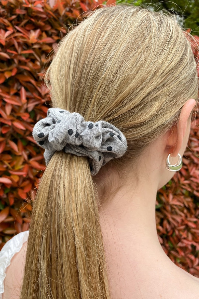 Polka Dots Scrunchie | Heather Grey With Black Polka Dots