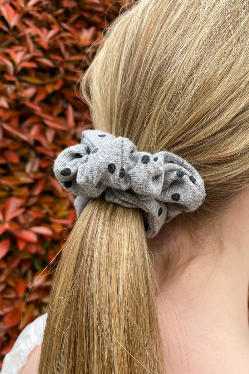 Polka Dots Scrunchie | Heather Grey With Black Polka Dots