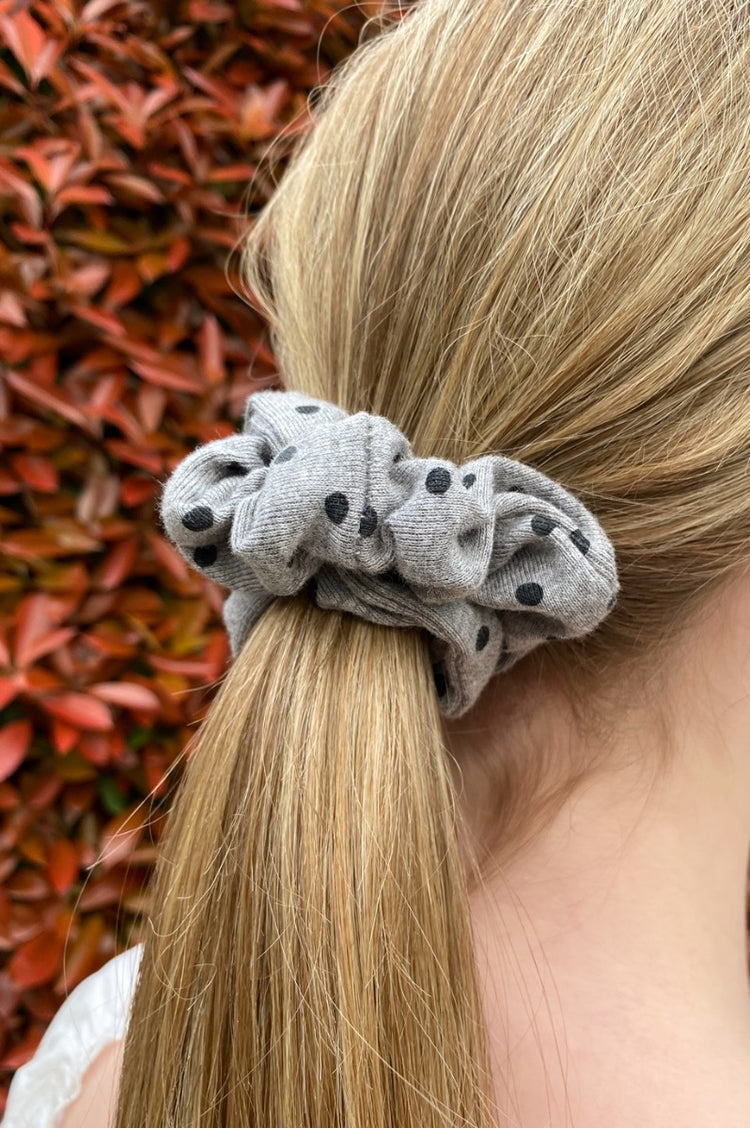 Polka Dots Scrunchie | Heather Grey With Black Polka Dots