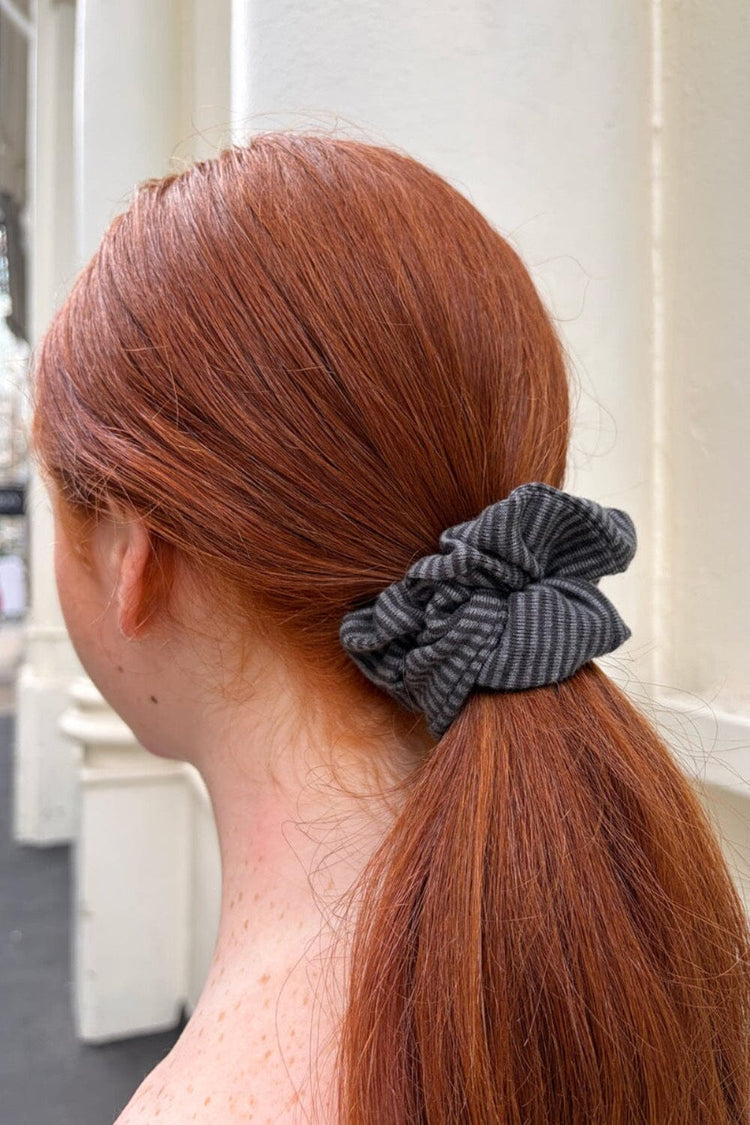 Striped Scrunchie | Dark Grey with Grey Stripes