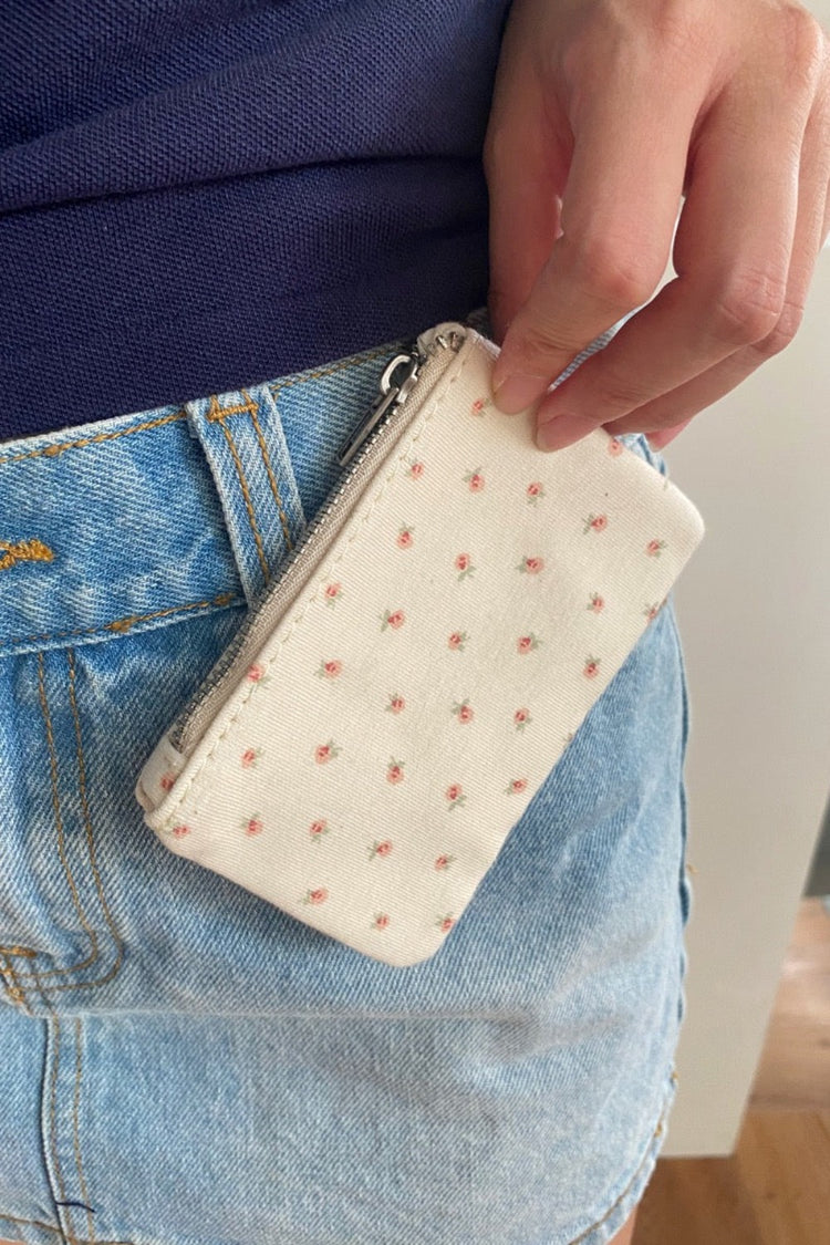 Floral Coin Purse | Ivory Peach Green Floral