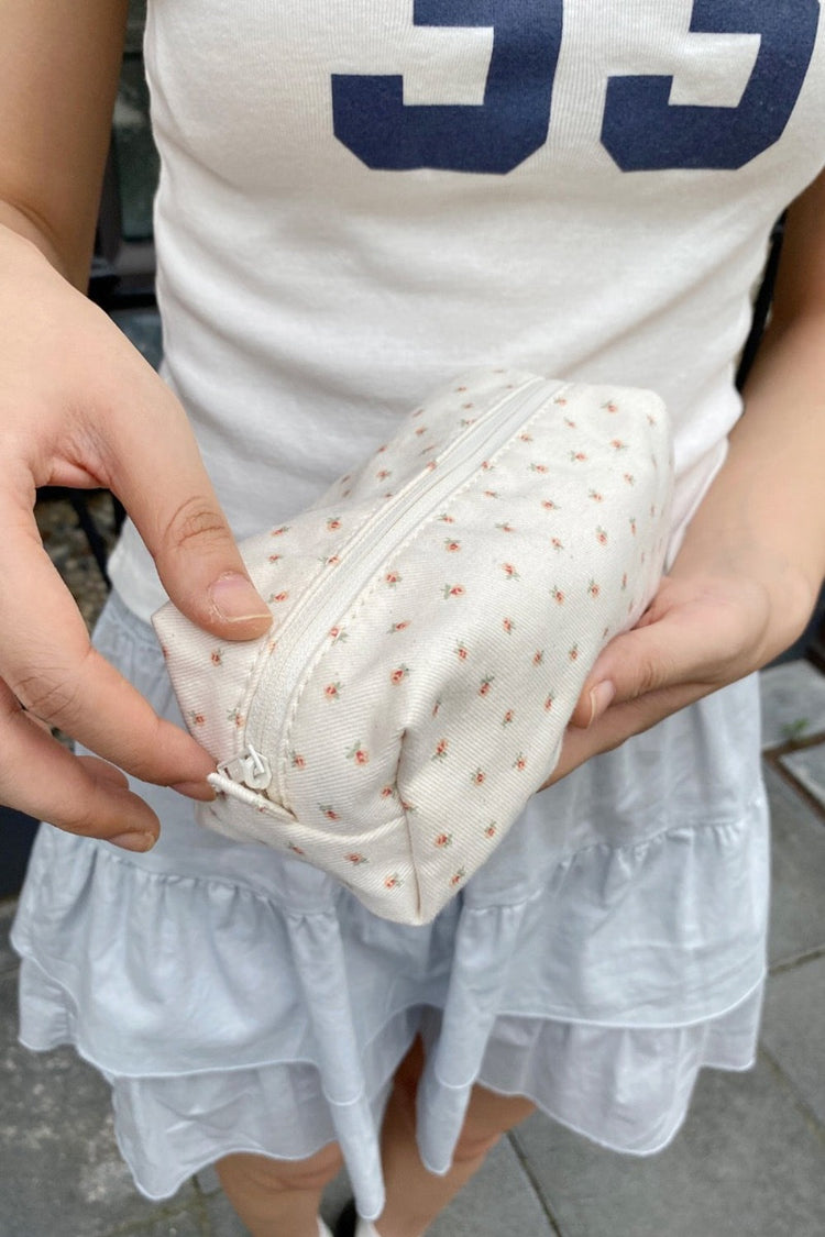 Floral Beauty Pouch | Ivory With Peach Green Floral