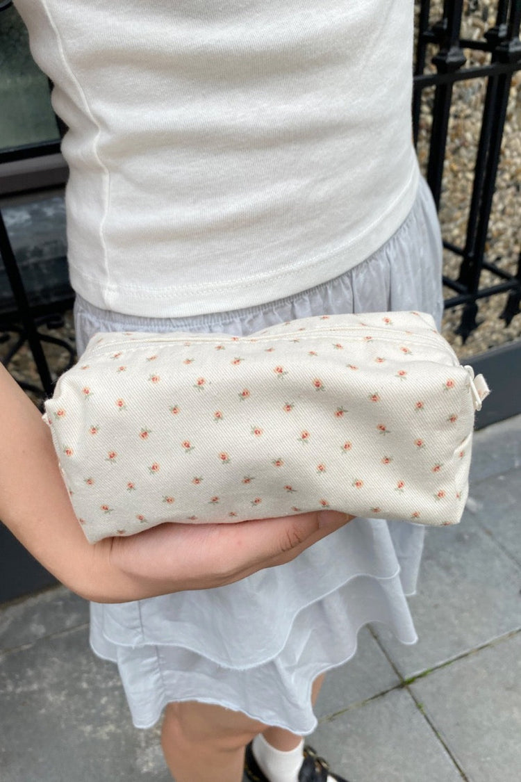 Floral Beauty Pouch | Ivory With Peach Green Floral