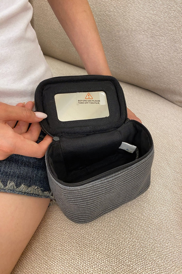 Striped Makeup Bag | Grey And Charcoal Stripes