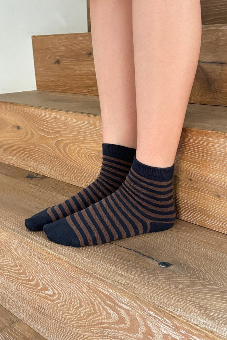 Striped Socks | Brown Navy Blue Stripes