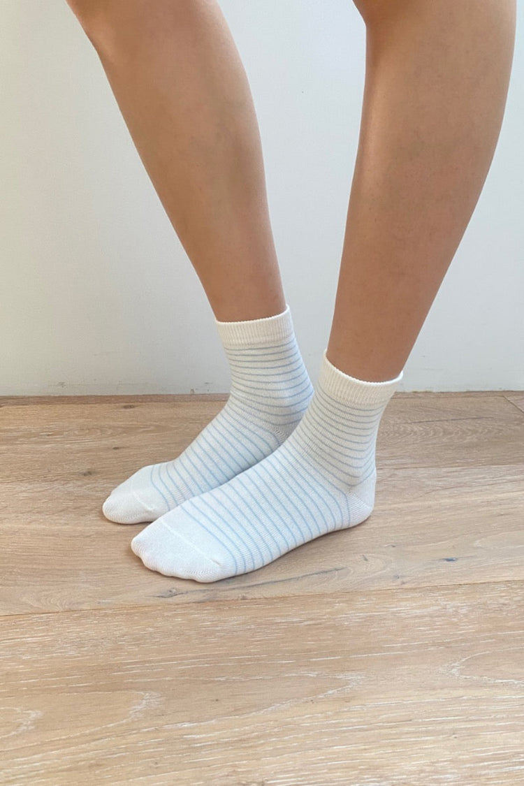 Striped Socks | Light Sky Blue White Stripes