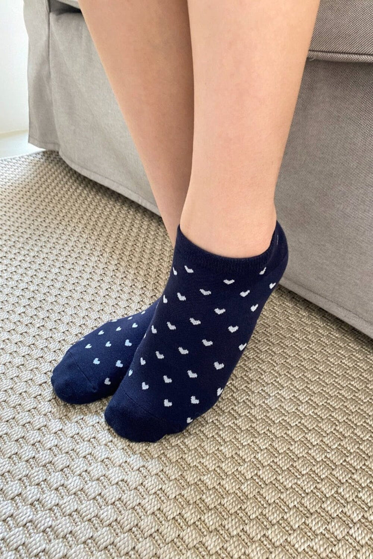 Heart Navy Socks | Navy White Hearts