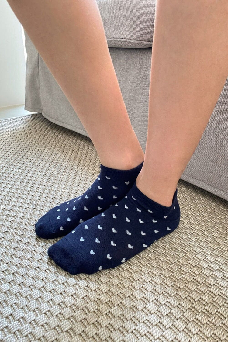 Heart Navy Socks | Navy White Hearts