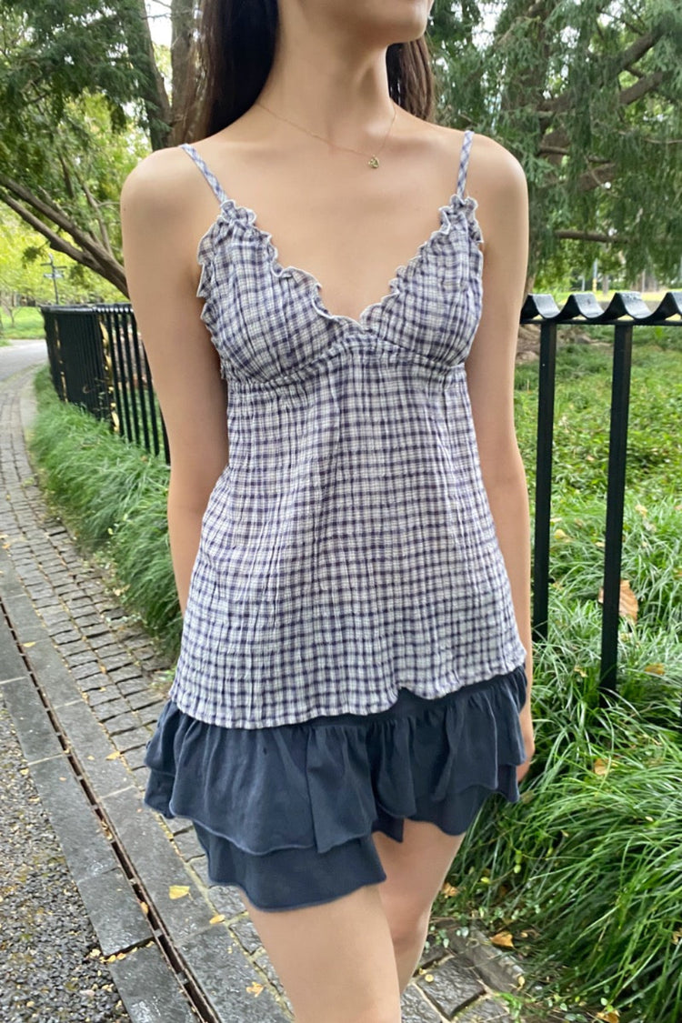 Tiffany Plaid Tank | Faded Navy With White Plaid / XS/S