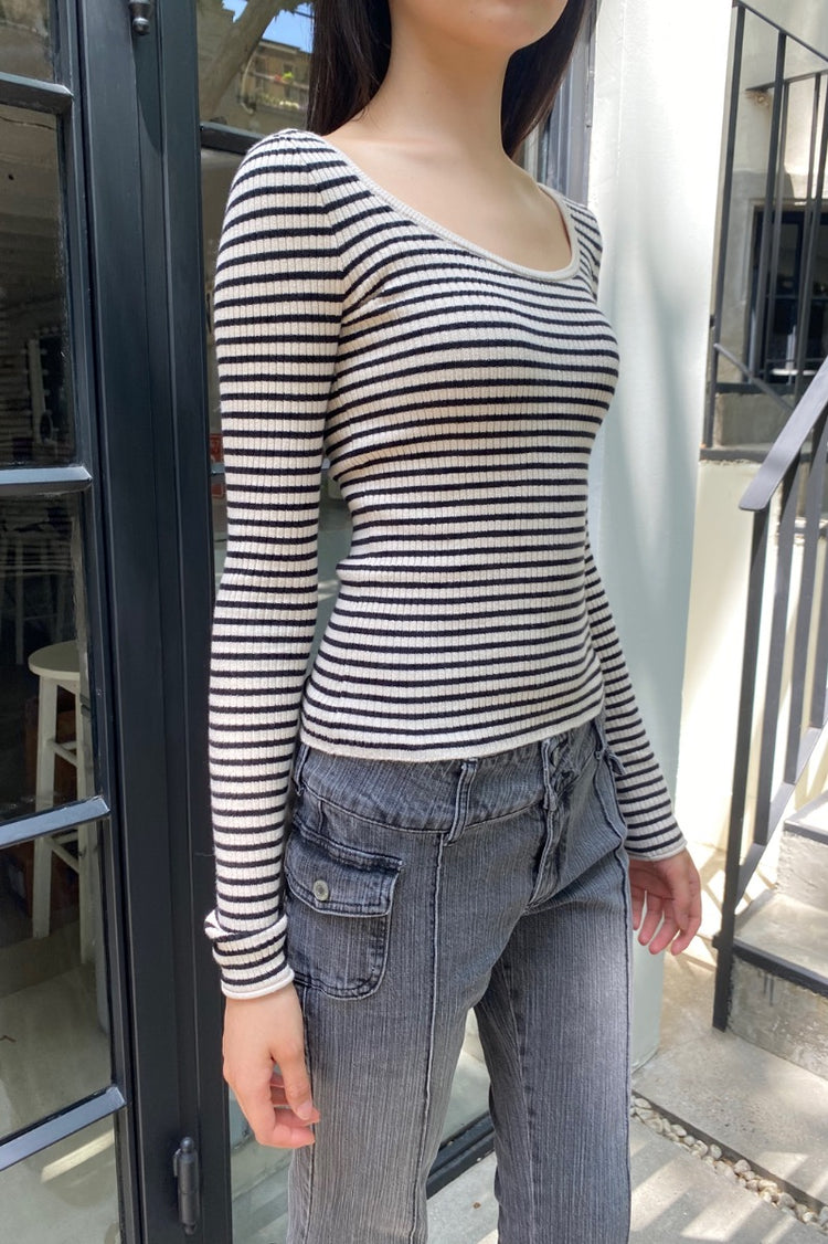 Jillian Striped Top | Ivory Black Stripes / XS/S