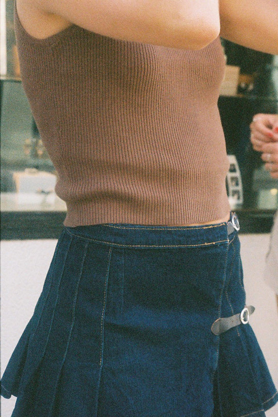 Soft Denim Low Waisted Buckle Skirt | Dark Wash 90s Denim / S