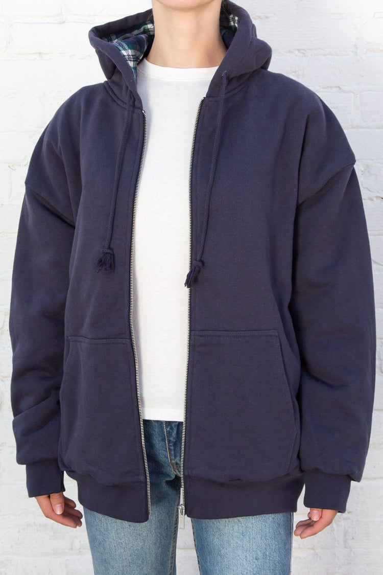Christy Plaid Hoodie | Navy Blue With Green Plaid / Oversized Fit