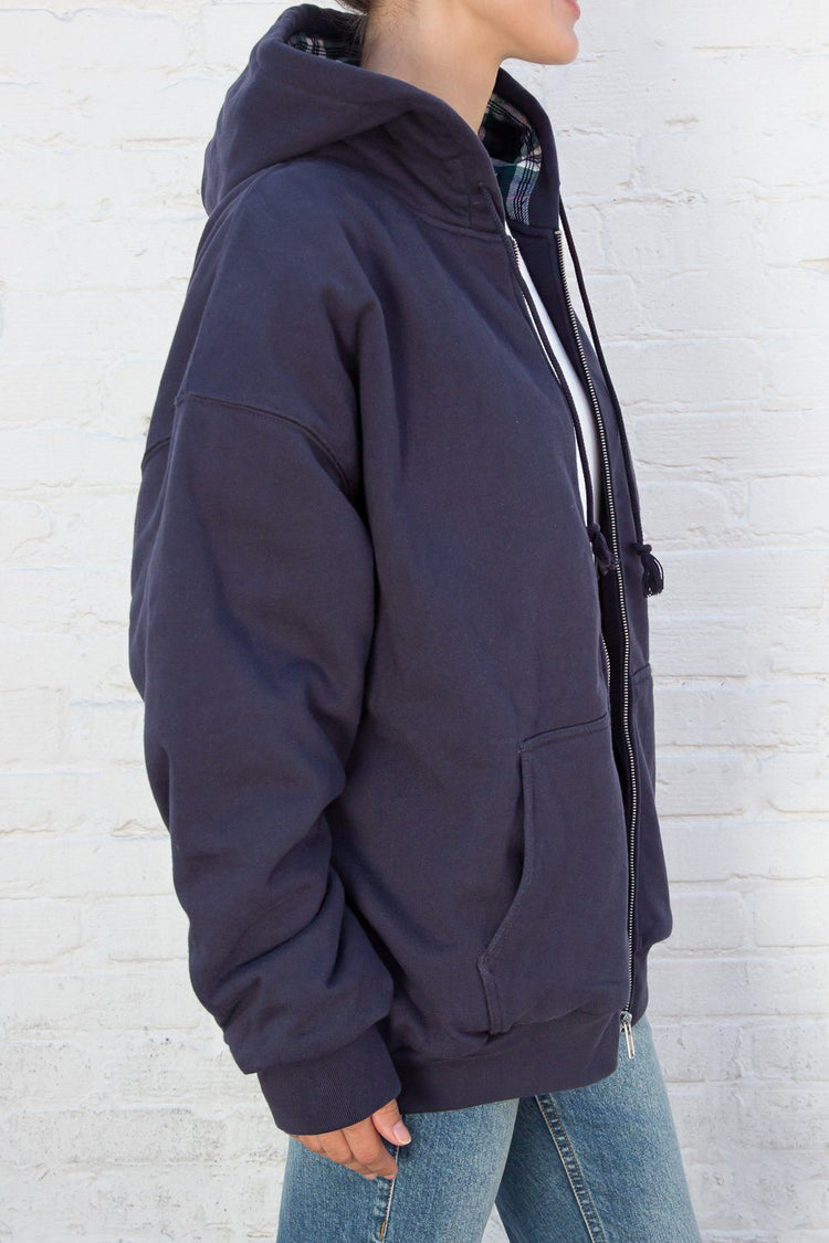 Christy Plaid Hoodie | Navy Blue With Green Plaid / Oversized Fit