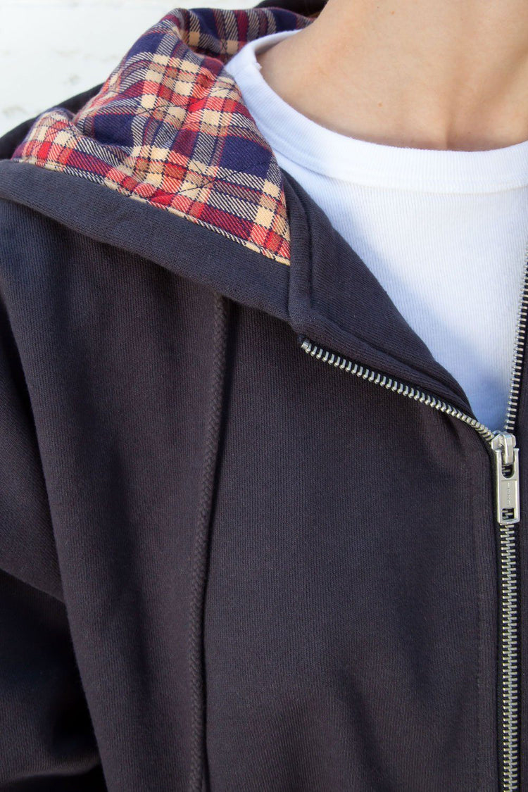 Christy Plaid Hoodie | Navy Blue With Red Plaid / Oversized Fit
