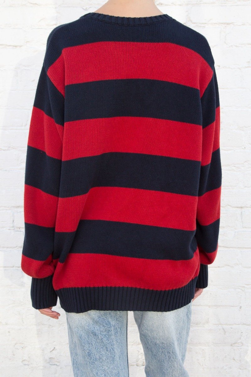 Navy Blue and Red Stripes / Oversized Fit