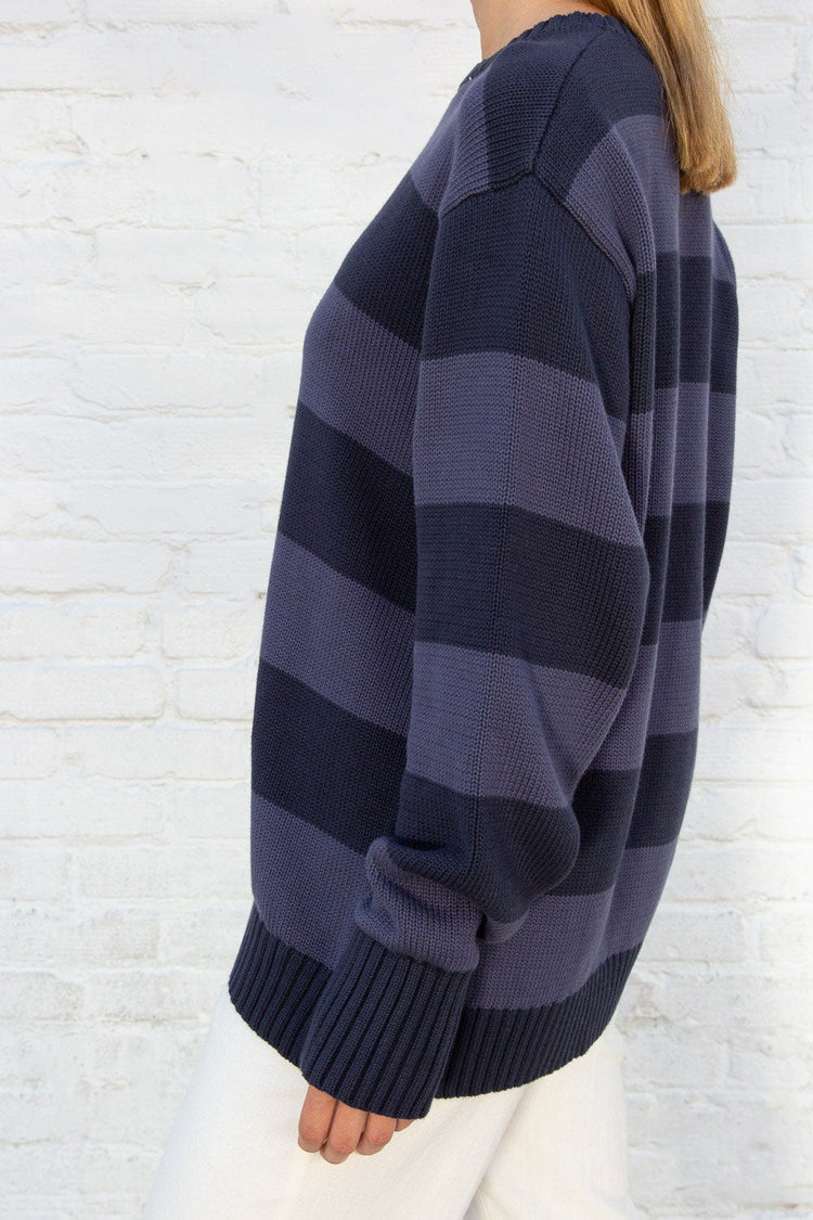 Midnight Blue And Faded Blue Stripes / Oversized Fit