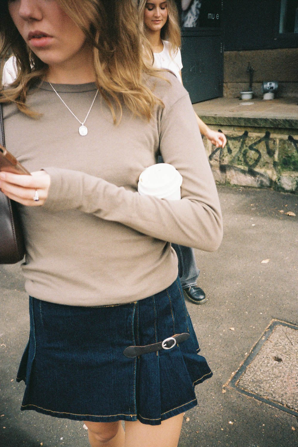 Soft Denim Low Waisted Buckle Skirt | Dark Wash 90s Denim / S