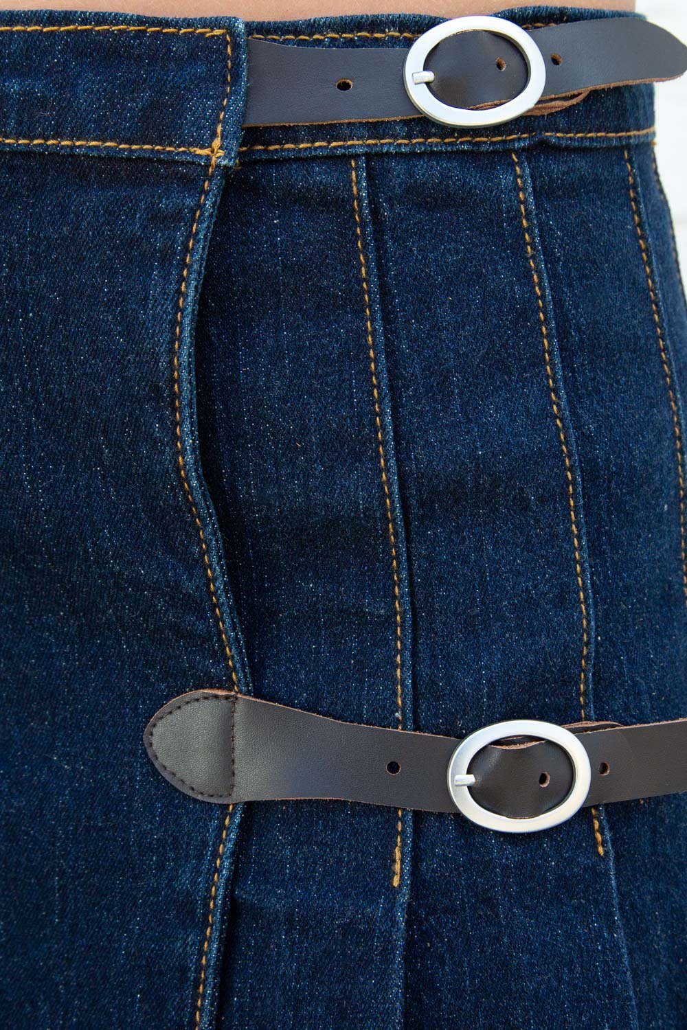 Soft Denim Low Waisted Buckle Skirt | Dark Wash 90s Denim / S