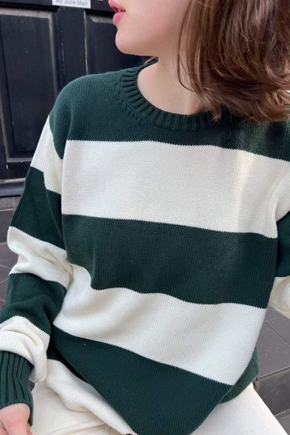 Ivory Dark Green Stripes 