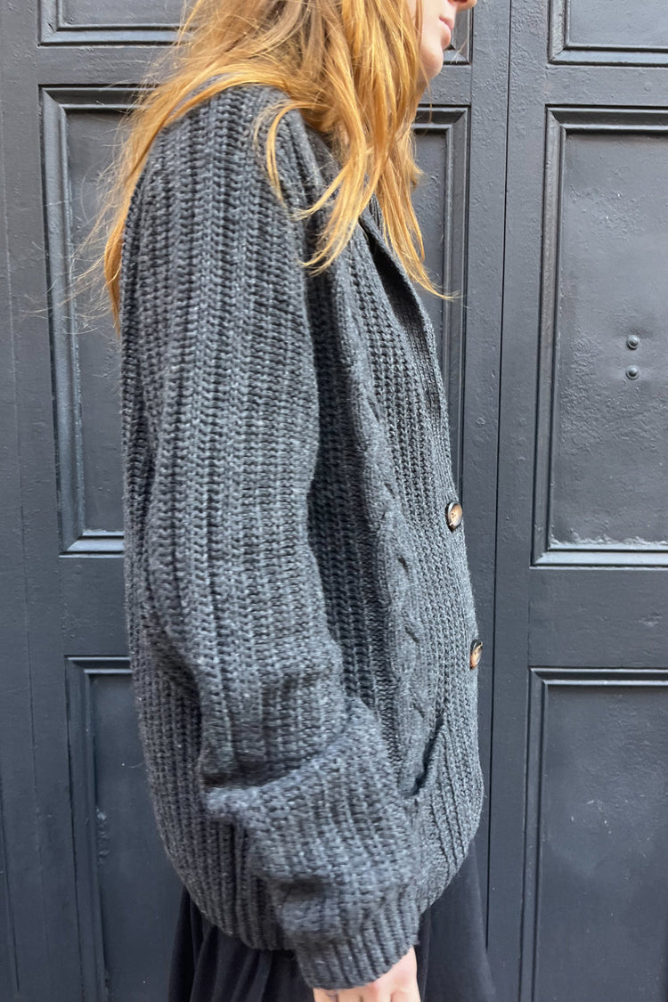 Autumn Wool Cable Knit Cardigan | Charcoal / Oversized Fit