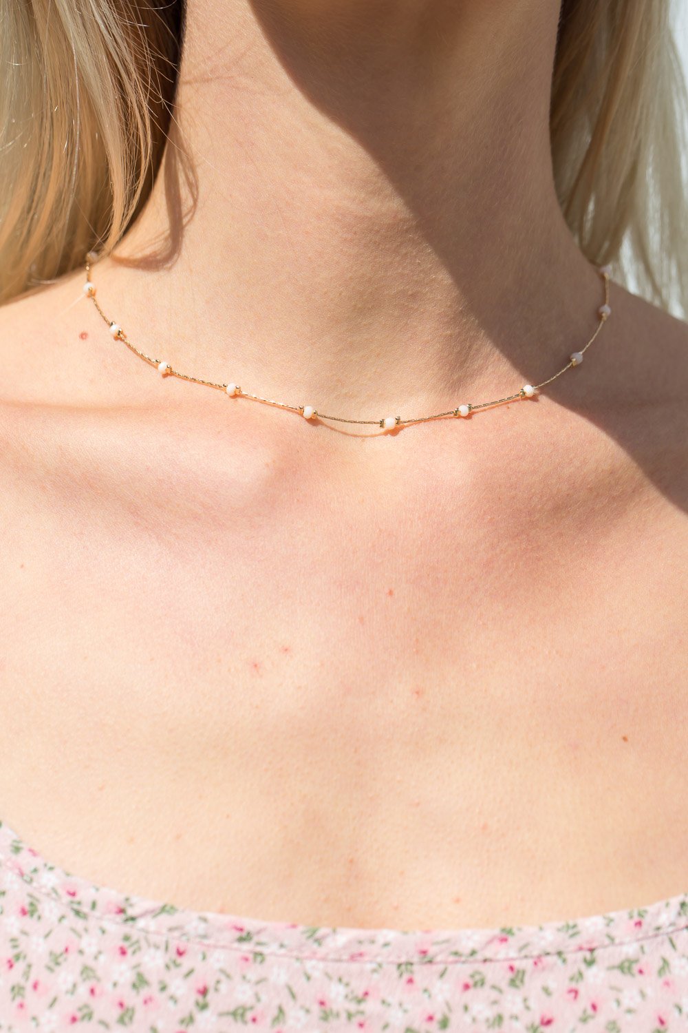 Gold and White Bead Necklace